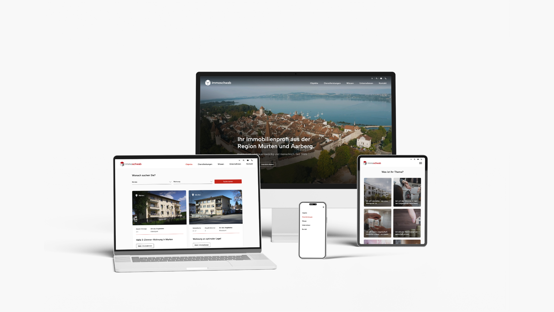 Anforderungen an moderne WordPress Webseiten Veranschaulichung Responsive Design der Immoschwab AG in Murten & Aarberg