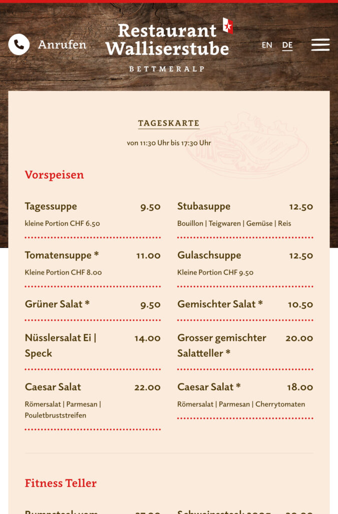 Valpix Referenz Restaurant Walliserstube Tablet